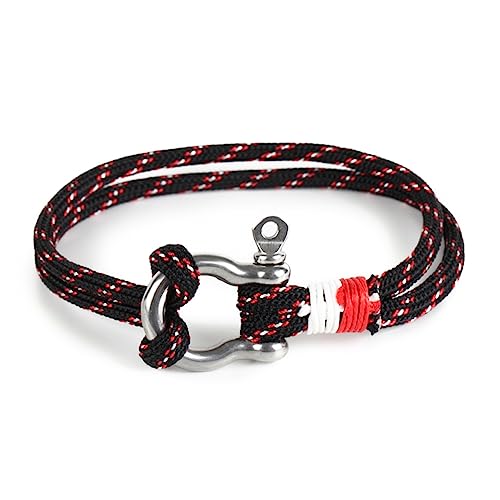 メタル シャックル ピン ロープ ブレスレット ブラックMIX 黒色 アンクレット リストバンド ユニセックス スポーティ マリンテイスト