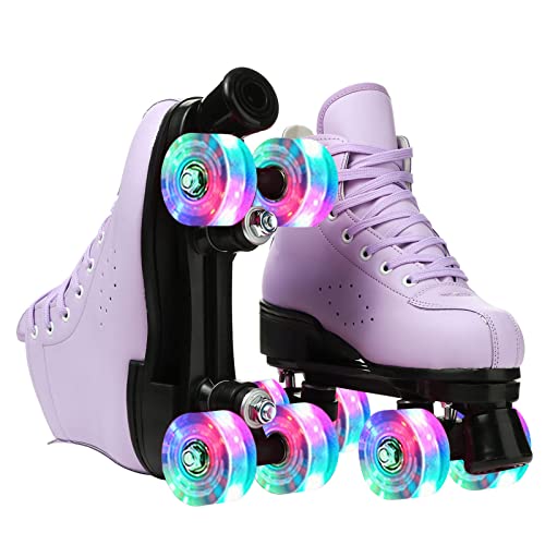 Women's Roller Skates Indoor Outdoor Youth Skating Classic Double Row High Top Speed Skates With Shoe Bag (Purple With Flash Wheels,39 Eu/Women 8.5 Us) #TOP4