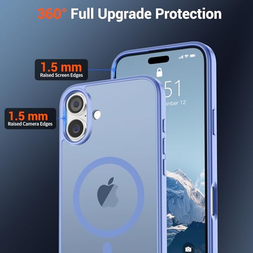 Image of SUPFINE Magnetic for iPhone 16 Plus Case(Compatible with MagSafe) (Military Grade Drop Protection) Slim Translucent Matte Shockproof with Anti-Fingerprint Phone Case,Blue Purple