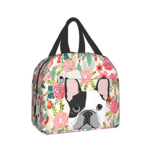 French Bulldog Floral Dog Cute pet Lunch Box Travel Bag Reusable Insulated Cooler Lunch Bags Girls Boys Funny Picnic Tote Bag With Adjustable Shoulder Strapf for Work/Office/School
