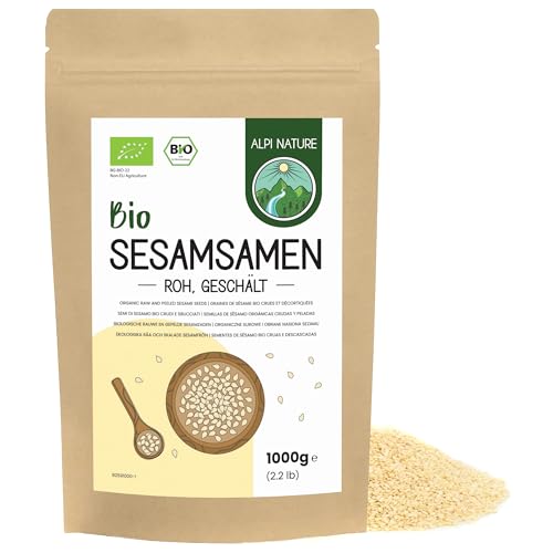 Alpi Nature Semillas de Sésamo Orgánico Peladas 1kg, Sésamo Blanco Orgánico Pelado, sin Gluten