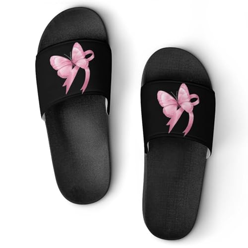 Butterfly Breast Cancer Awareness House Sandals Non-Slip Bathroom Slippers Beach Summer Shoes for Men Women