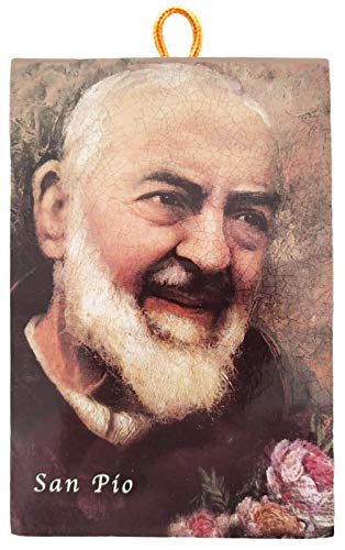 KUSTOM ART Quadro Quadretto Stile Vintage San Padre Pio Stampa su Legno 15X10