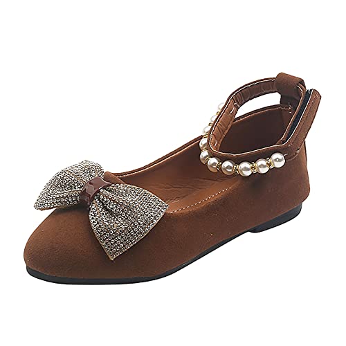 Girls Casual Shoes Shallow Mouth Slip On Pointed Pearl Princess Boat Shoes Kids Children Toddler Size 4 Sandals Girl (Brown, 6-7 Years)