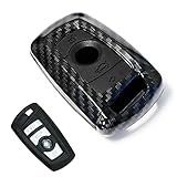 iJDMTOY (1) Carbon Fiber Pattern Smart Key Fob Shell w/Black Silicone Key Button Skin Compatible...