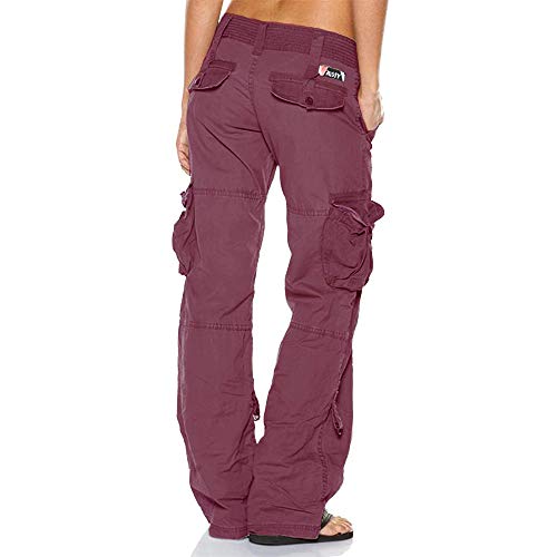 Women's Tactical Active Loose Multi-Pockets Cargo Pants Casual Combat Military Trouser (Small, Red Wine) #TOP2