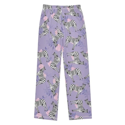 Zebra with Flowers Boys Long Pants Soft Trousers Elastic Waist Kids Lounge Bottoms with Pockets S-XL