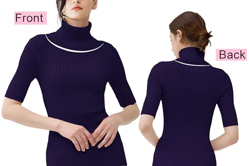 Image of v28 Women Turtleneck 1 /2 Half Sleeve Highly Stretchy Ribbed Knit Fitted Sweater