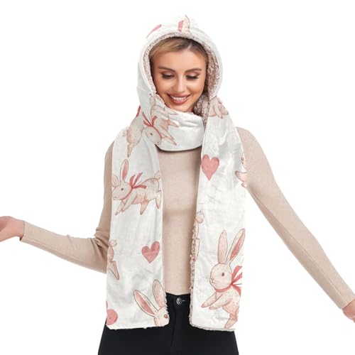 Bonnet écharpe gant femme ensemble 3 en 1 motif cœur lapin