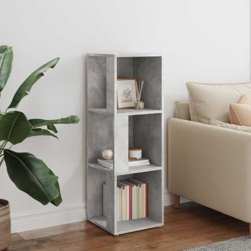 Étagère d'angle gris béton 33x33x100 cm en bois à 3 compartiments