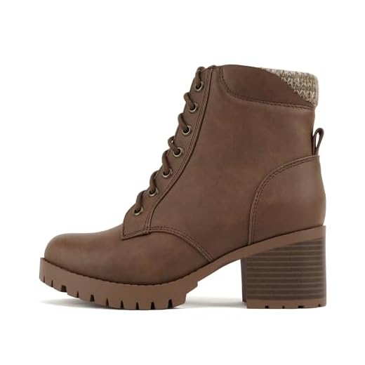 Soda Single Lug Sole Chunky Heel Combat Ankle Boot Lace up w/Side Zipper (8.5, Light Brown)