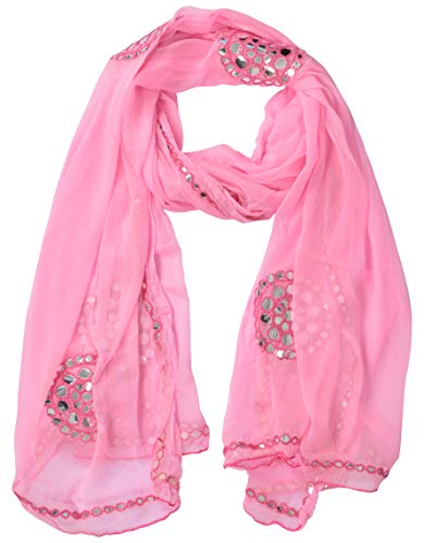 Image of YOUTHQUAKE Plastic Mirror Work Embroidered Chiffon Dupatta for Women & Girls