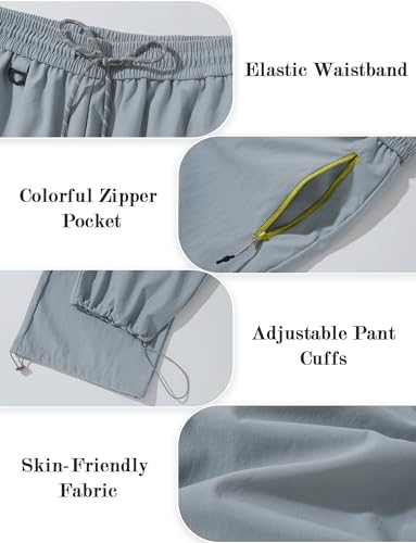 Image of FEOYA Waterproof Pants Women Light Rain Pants Parachute Drawstring Cuffs | Elastic Drawstring Waist,Zipper Large Pockets,Quick-Dry Water-Repellent Baggy Cargo Pants,Camping Hiking Pants Travel Casual