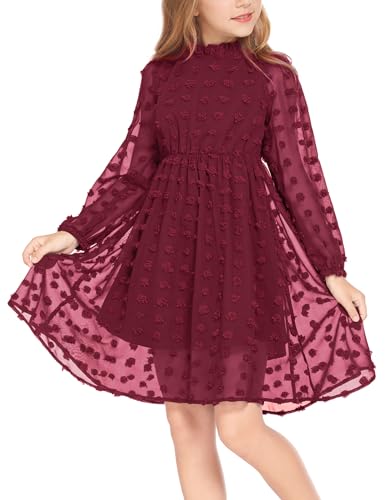 Arshiner Kleider Mädchen Elegant Rüschenkragen Freizeitkleid Langarmkleid...