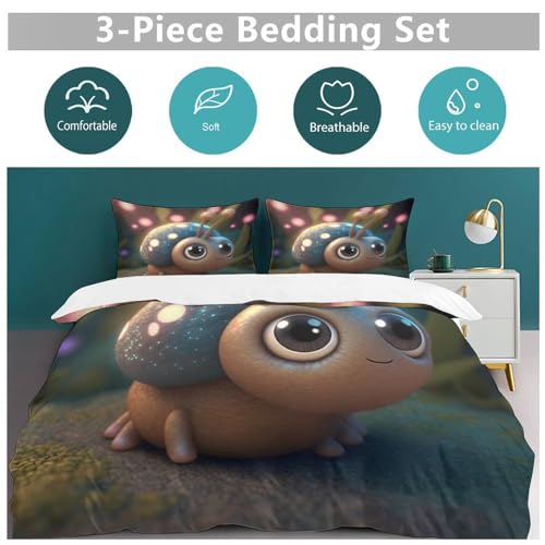 Housse de couette Escargot Mignon parure de lit 3 pièces pour enfants et adultes 220x240cm