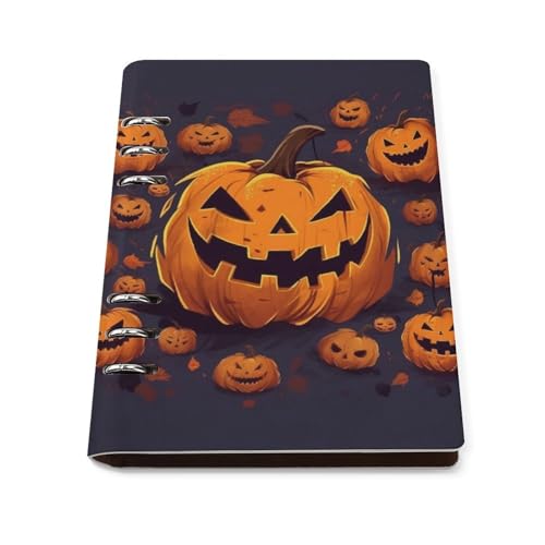 Carnet de notes A5 citrouille d'Halloween en cuir avec 90 feuilles rechargeables