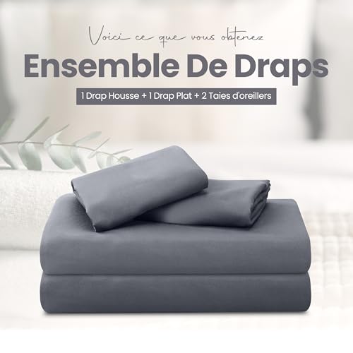 Draps de lit 2 personnes gris en microfibre pour une chambre parentale moderne