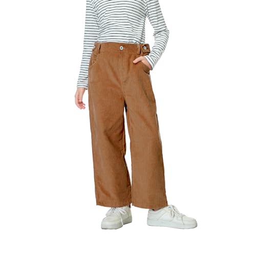 Rolanko Girls Wide Leg Corduroy Pants High Waist Trousers Vintage Kids Pants Streetwear Casual 4-12 Years 6-7 Years B-black