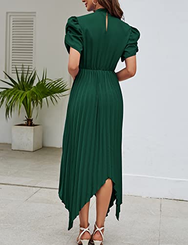 Theenkoln Women's Casual Summer Midi Dress Pleated High Neck Puff Sleeve Midi Dress Green L #TOP5