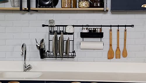 Kit Aéreo Organizador (Escorredor para Barra, Porta condimentos e Rolo, Porta Talheres, Porta Copos