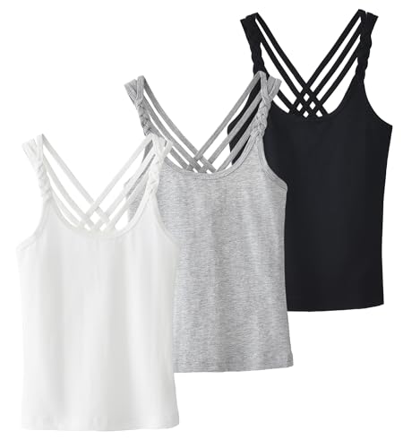 Image of SEAUR Kids Girls Cami Tank Top Criss Cross Back Camisoles Sleeveless Undershirts