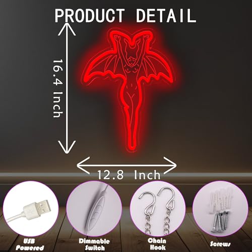 Image of Devil Neon Sign Vampire Neon Sign LED Light Sign Halloween Room Decor | Spooky Halloween Wall Decor with USB Powered LED Lighting for Bedroom, Party and Game Room