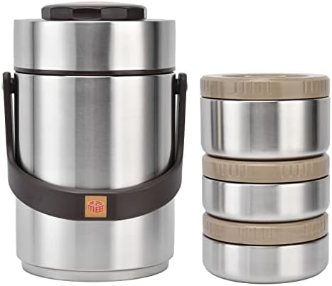 BuyWeek Insulated Lunch Container, 304 Stainless Steel Insulated Lunch Box 3 Layer Portable Vacuum Insulated Food Thermos 2000ml(Silver)