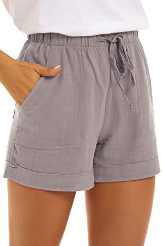 CNFUFEN Women Shorts Solid Colour Fashion Athletic Linen Shorts Ladies Harem Black Pants Beach Clothes Running Plus Size High Waist Short Grey M