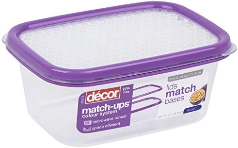 Décor Match-ups Basics Oblong | Food Storage Pantry Container | Ideal for Meal Prep | BPA Free | Dishwasher, Freezer & Microwave Safe, Clear/Red, 600ml