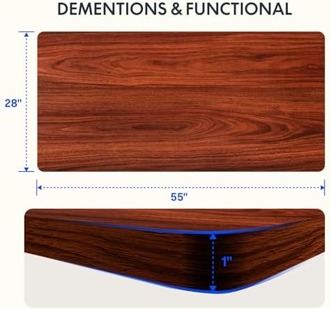 FLEXISPOT EN2 55"x28" Whole-Piece Standing Desk with Power Strip, Mahogany - 2