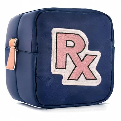 uekeboag Personalized Small Nylon Rx Cosmetic Bag, Cute Chenille Letter Patch Medicine Drug Pouch with Zipper,Preppy Makeup Travel Vitamin Bag for Women and Girls (Navy-Pink) - Thumbnail 7