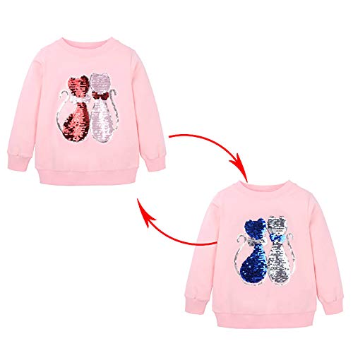 Doomiva Toddler Kids Girls Crewneck Long Sleeve Sweatshirt Flip Sequin Cats T-Shirt Top Pullover Casual Wear Pink 3-4 #TOP4