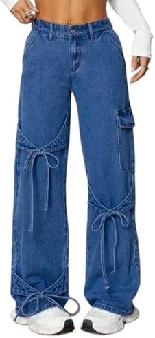 Kedera Baggy Jeans for Women Y2K Bow Wide Leg Denim Pants Low Rise Boyfriend Jeans Streetwear 2025