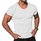 Men's Fashion Athletic T Shirt Workout Muscle Shirts V-Neck Solid Color Tee Shirt Top White