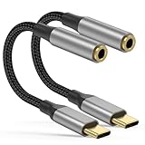 USB C to 3.5mm Jack, 2 Pack DAC Hi-Fi Stereo Audio USBC Headphone Adapter Mini Jack Nylon Aux to USB C Audio Adapter for iPhone 16 15 Pro Pro Max, Samsung Galaxy S24 S23 S22 S21Ultra