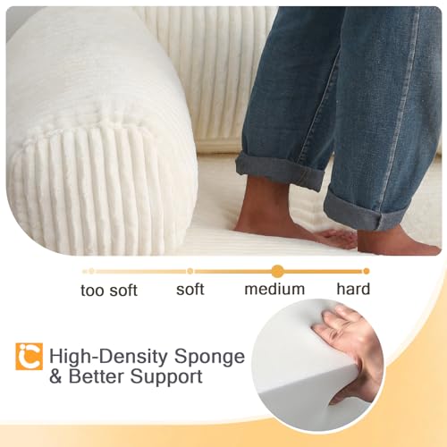 COMAX Folding Sofa Bed Queen, Foldable Couch Bed, Fold Out Futon Chair Sleeper for Adults, Convertible Floor Mattress Sofa for Bedrooom Living Room Guest Room, Faux Fur Light Beige