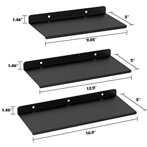 Benzoyl Bathroom Shelf, Floating Shelves, Metal Display Wall Shelf, Wall Mounted, Aluminum, Matt Black, Pack Of 3 #TOP2