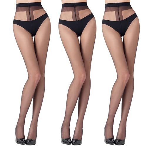3 Pairs Sheer Pantyhose for Women T-Crotch Tights 20D Ultra Thin High Waist Stockings