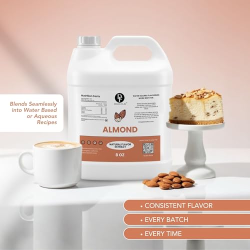 Image of Dolce Flav Natural Almond Extract - 8 Ounce Water-Soluble Kosher, Sugar-Free, Concentrated Pure Almond Flavoring for Baking, Pastries & Beverages, Includes Measured Dropper