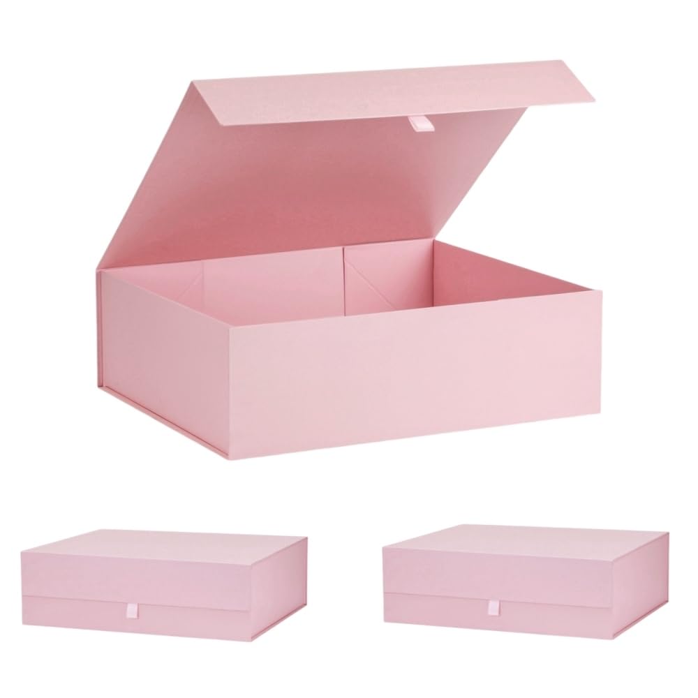 PLINJOY Extra Large Pink Gift Box 3 Pack 19x16x6 Inches,Gift Boxs for Presents with Lid Magnetic Closure Collapsible,Bridesmaid Proposal Box,Birthday, Christmas,for Clothes and Large Gifts
