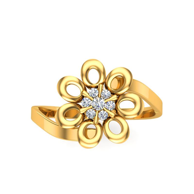 Image of DISHIS 18K /14K Yellow Gold Diamond Flower Ring for Women