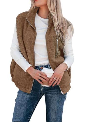 Women's Oversized Sherpa Vest Casual Warm Fleece Fuzzy Jackets Sleeveless Zip Up Cozy Vests Outerwear with Pockets2