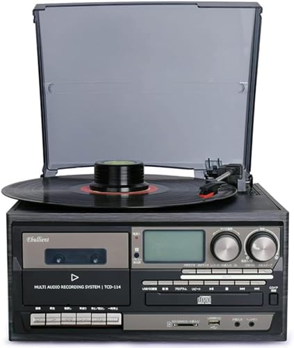 Tocadiscos Bluetooth de 3 velocidades con altavoces integrados, reproductor de CD, radio AM/FM, sistema de entretenimiento vintage 9 en 1