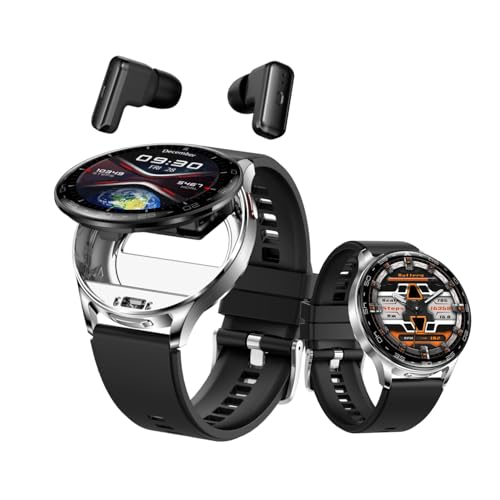 Watch Buds, Smartwatch and Headphones 2-in-1, Noise Cancellation, 1.39 Inch Round Display, Fitness Tracker with Blood Pressue Heart Rate Sleep Monitor Calories, for iOS Android Phone (Silver)
