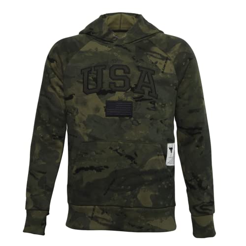 Under Armour Boys' Project Rock Veteran's Day Pullover Hoodie (Youth Small, Green Camo 310)