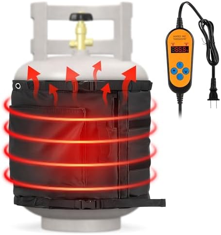 1 Pack Propane Tank Heater Blanket Gas LP Cylinder Tank Heater with Thermostat Controller Adjustment 41-122 °F and Timer Function, Propane Buckets Warmer Blanket Fit for 5-40LB Tanks (Black)