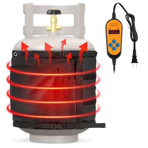 1 Pack Propane Tank Heater Blanket Gas LP Cylinder Tank Heater with Thermostat Controller Adjustment 41-122 °F and Timer Function, Propane Buckets Warmer Blanket Fit for 5-40LB Tanks (Black)