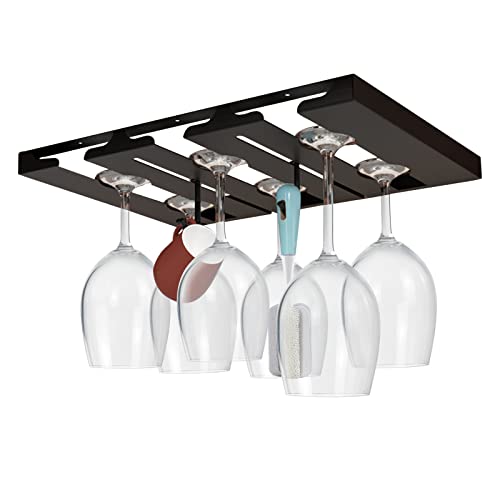 Touchfutrue Porta Calici,Porta Bicchieri da Vino,Nero Porta Bicchieri Sospeso,Sottomensola Salvaspazio in Metallo Organizer sotto Mensola Mobile Cucina, per Case,Bar,Cucine,Ristoranti,Tre Slot