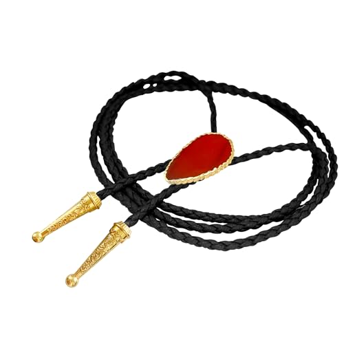 Image of Daisy Del Sol Gemstone Bolo Tie Braided Vegan Faux Leather Natural Stone Gold Handmade Necklace Adjustable Boho Western Jewelry
