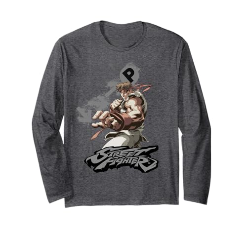 Image of Street Fighter Ryu Portrait Fireball Epic Showdown Gamer Long Sleeve T-Shirt